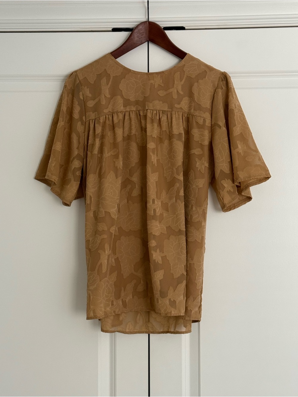 Floral Short Sleeve Blouse - Camel